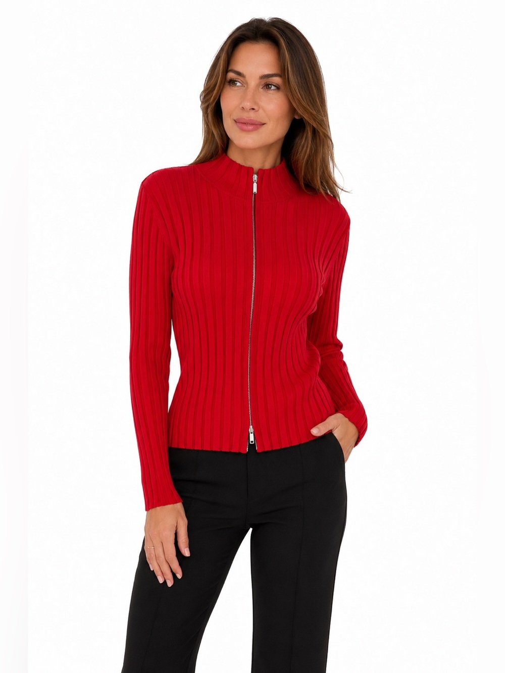 Belldini ($118) Viscose Blend Ribbed Zip Sweater - PTP 24